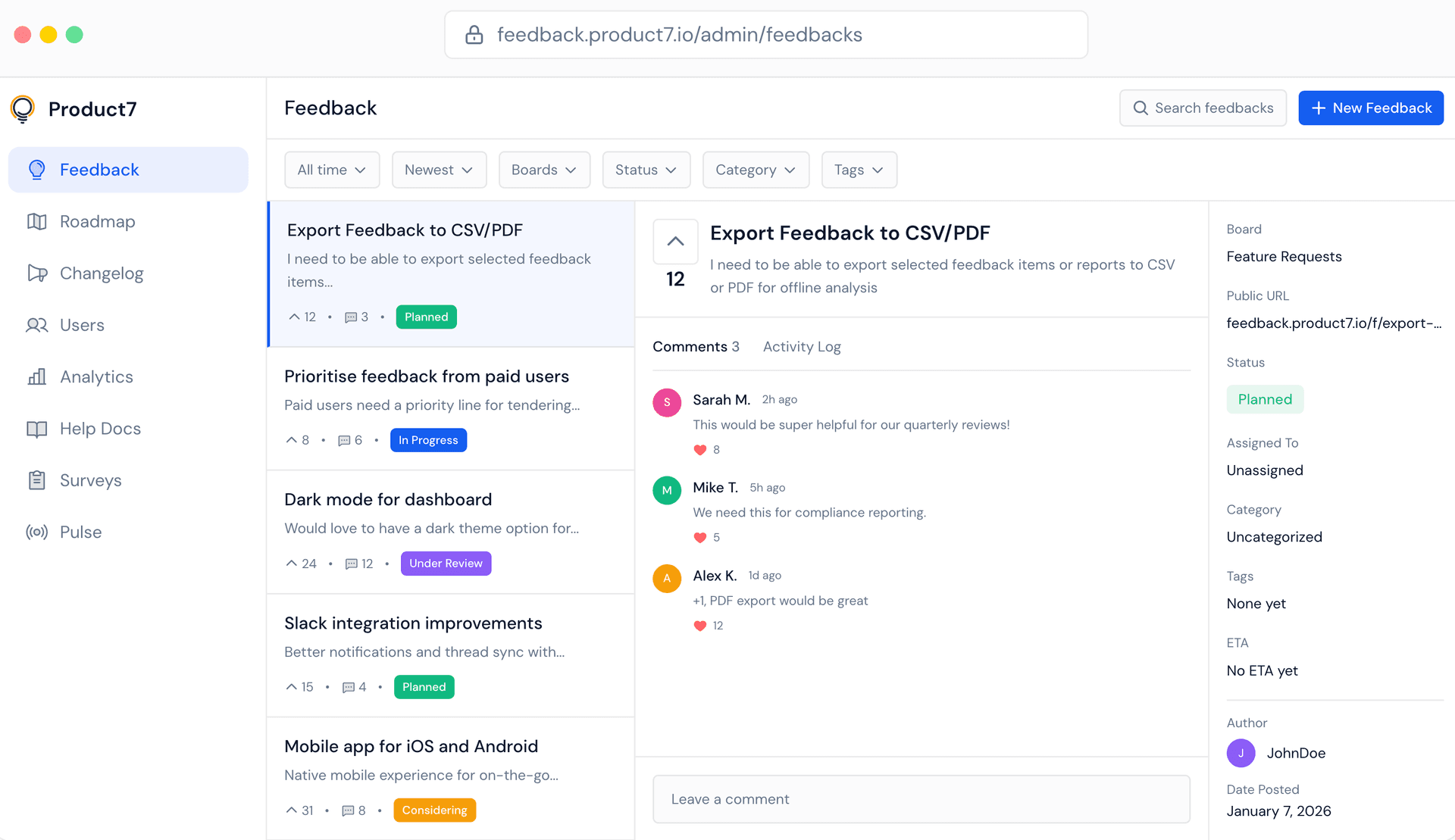 Product7 Dashboard Preview